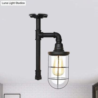 DecorBites™ DecorBites™ Semi Flushmount Antiqued Black Iron Ceiling Lamp with Clear Glass Shade