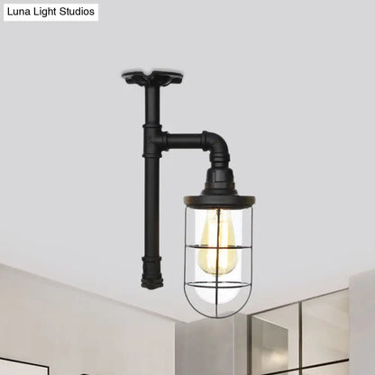 DecorBites™ DecorBites™ Semi Flushmount Antiqued Black Iron Ceiling Lamp with Clear Glass Shade