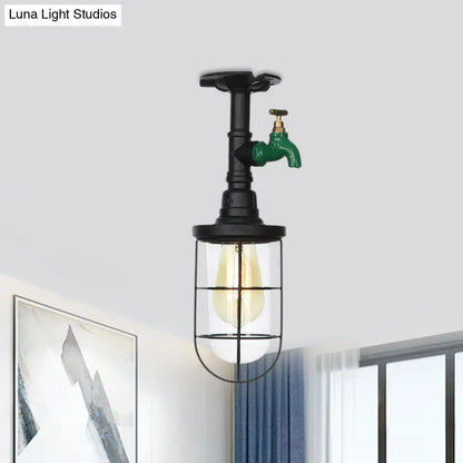 DecorBites™ DecorBites™ Semi Flushmount Antiqued Black Iron Ceiling Lamp with Clear Glass Shade