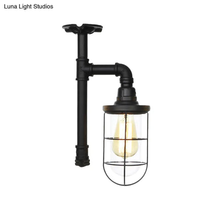 DecorBites™ DecorBites™ Semi Flushmount Antiqued Black Iron Ceiling Lamp with Clear Glass Shade