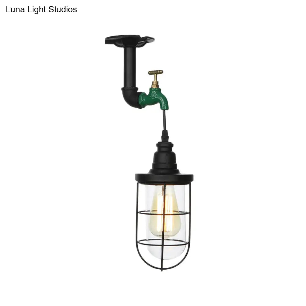 DecorBites™ DecorBites™ Semi Flushmount Antiqued Black Iron Ceiling Lamp with Clear Glass Shade