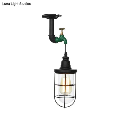 DecorBites™ DecorBites™ Semi Flushmount Antiqued Black Iron Ceiling Lamp with Clear Glass Shade