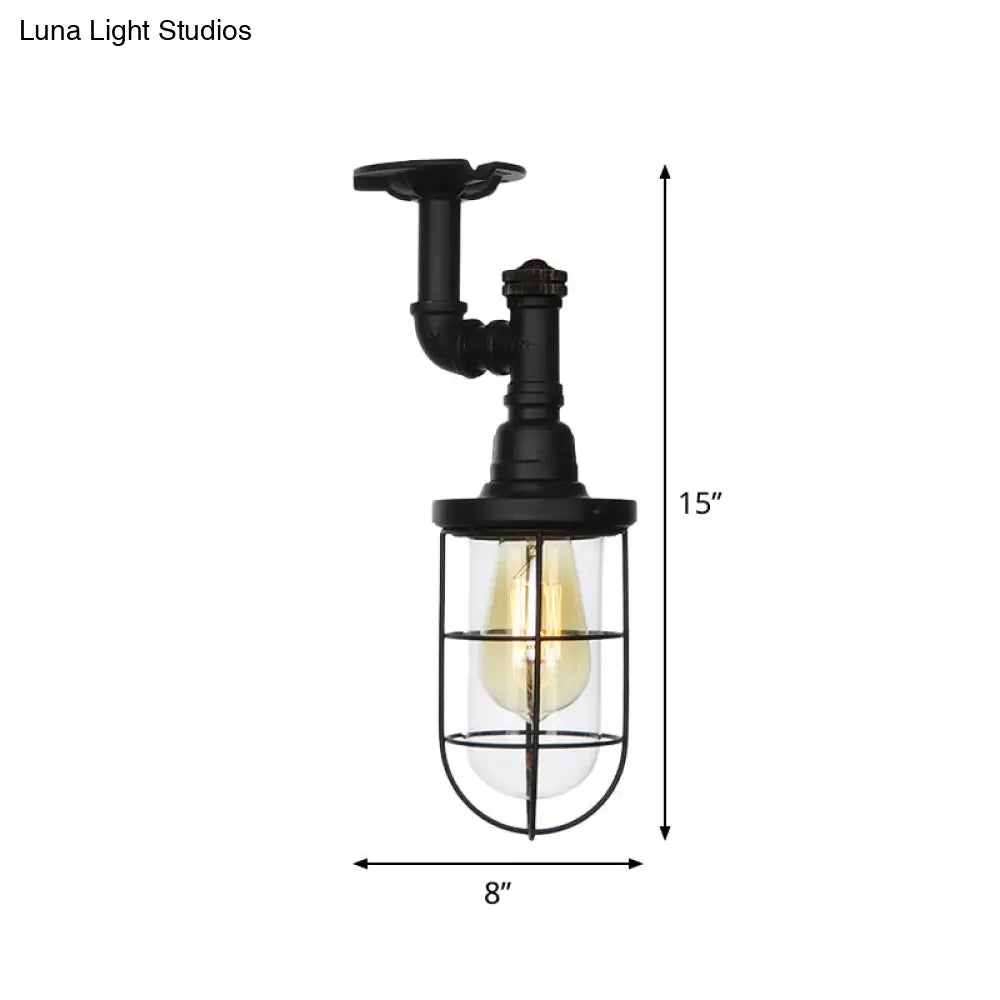 DecorBites™ DecorBites™ Semi Flushmount Antiqued Black Iron Ceiling Lamp with Clear Glass Shade