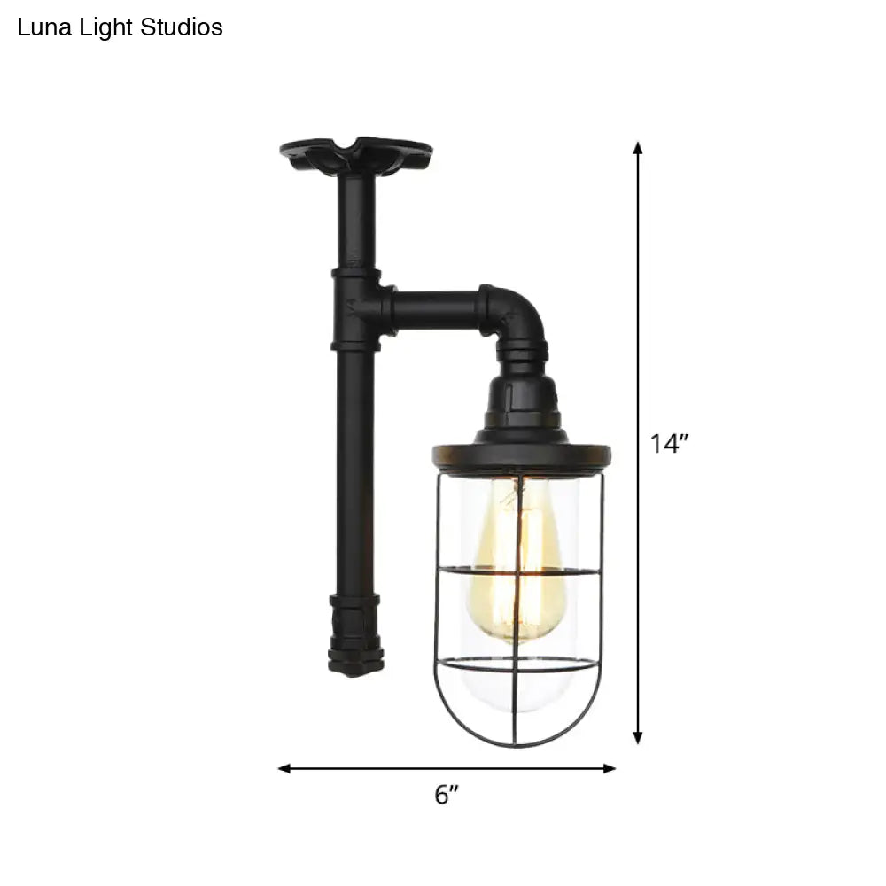 DecorBites™ DecorBites™ Semi Flushmount Antiqued Black Iron Ceiling Lamp with Clear Glass Shade