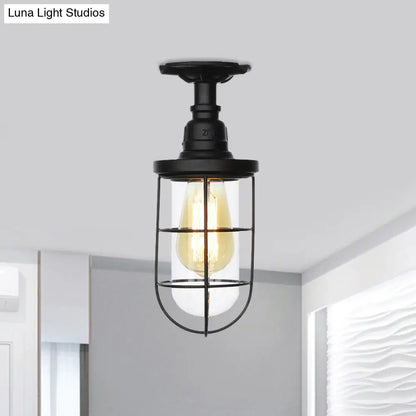 DecorBites™ DecorBites™ Semi Flushmount Antiqued Black Iron Ceiling Lamp with Clear Glass Shade