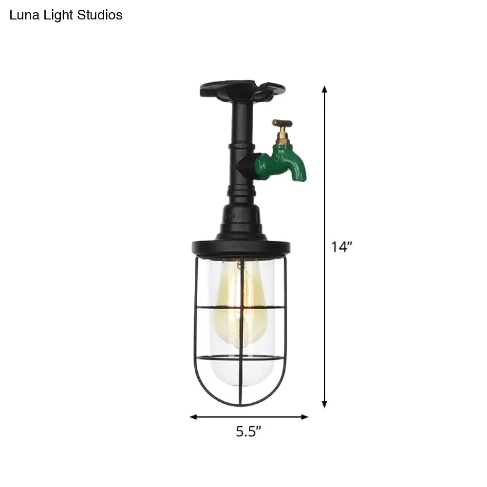 DecorBites™ DecorBites™ Semi Flushmount Antiqued Black Iron Ceiling Lamp with Clear Glass Shade