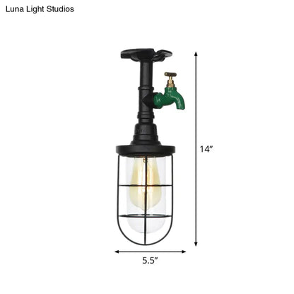 DecorBites™ DecorBites™ Semi Flushmount Antiqued Black Iron Ceiling Lamp with Clear Glass Shade