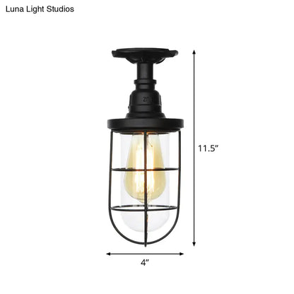 DecorBites™ DecorBites™ Semi Flushmount Antiqued Black Iron Ceiling Lamp with Clear Glass Shade