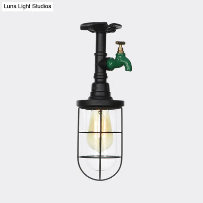 DecorBites™ DecorBites™ Semi Flushmount Antiqued Black Iron Ceiling Lamp with Clear Glass Shade