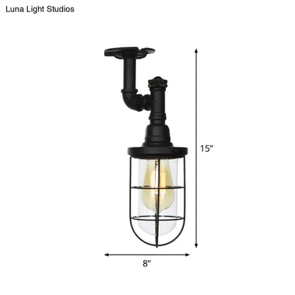 DecorBites™ DecorBites™ Semi Flushmount Antiqued Black Iron Ceiling Lamp with Clear Glass Shade