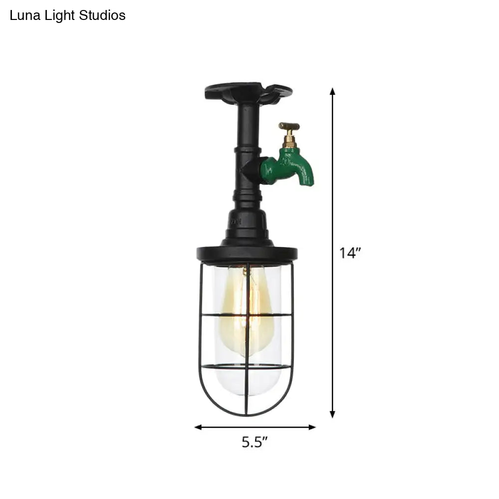 DecorBites™ DecorBites™ Semi Flushmount Antiqued Black Iron Ceiling Lamp with Clear Glass Shade