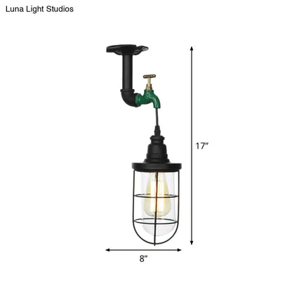 DecorBites™ DecorBites™ Semi Flushmount Antiqued Black Iron Ceiling Lamp with Clear Glass Shade