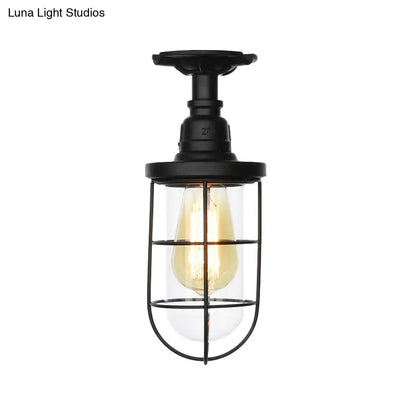 DecorBites™ DecorBites™ Semi Flushmount Antiqued Black Iron Ceiling Lamp with Clear Glass Shade