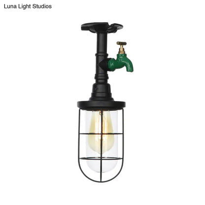 DecorBites™ DecorBites™ Semi Flushmount Antiqued Black Iron Ceiling Lamp with Clear Glass Shade