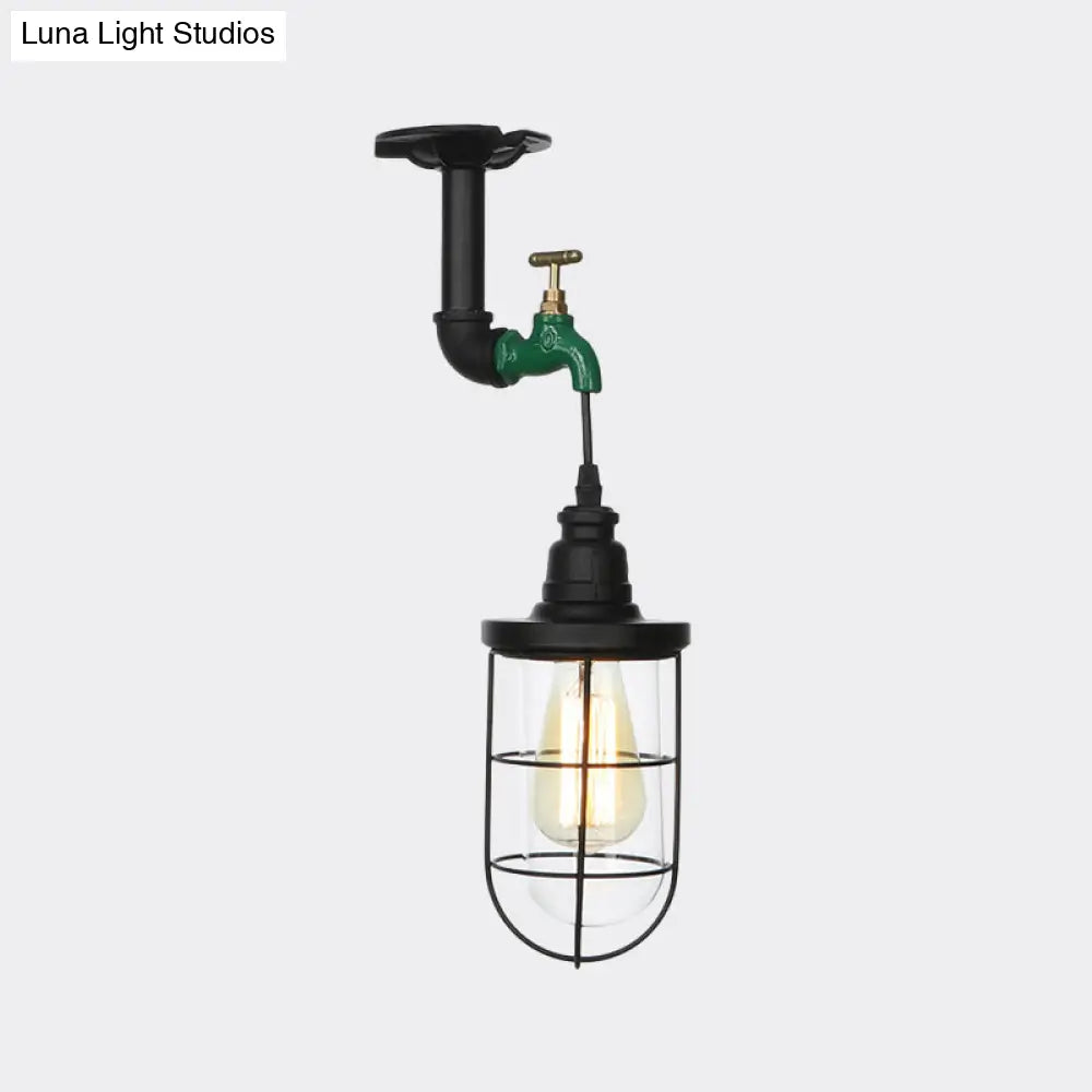 DecorBites™ DecorBites™ Semi Flushmount Antiqued Black Iron Ceiling Lamp with Clear Glass Shade