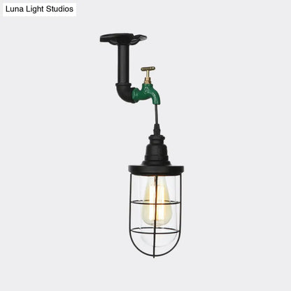 DecorBites™ DecorBites™ Semi Flushmount Antiqued Black Iron Ceiling Lamp with Clear Glass Shade