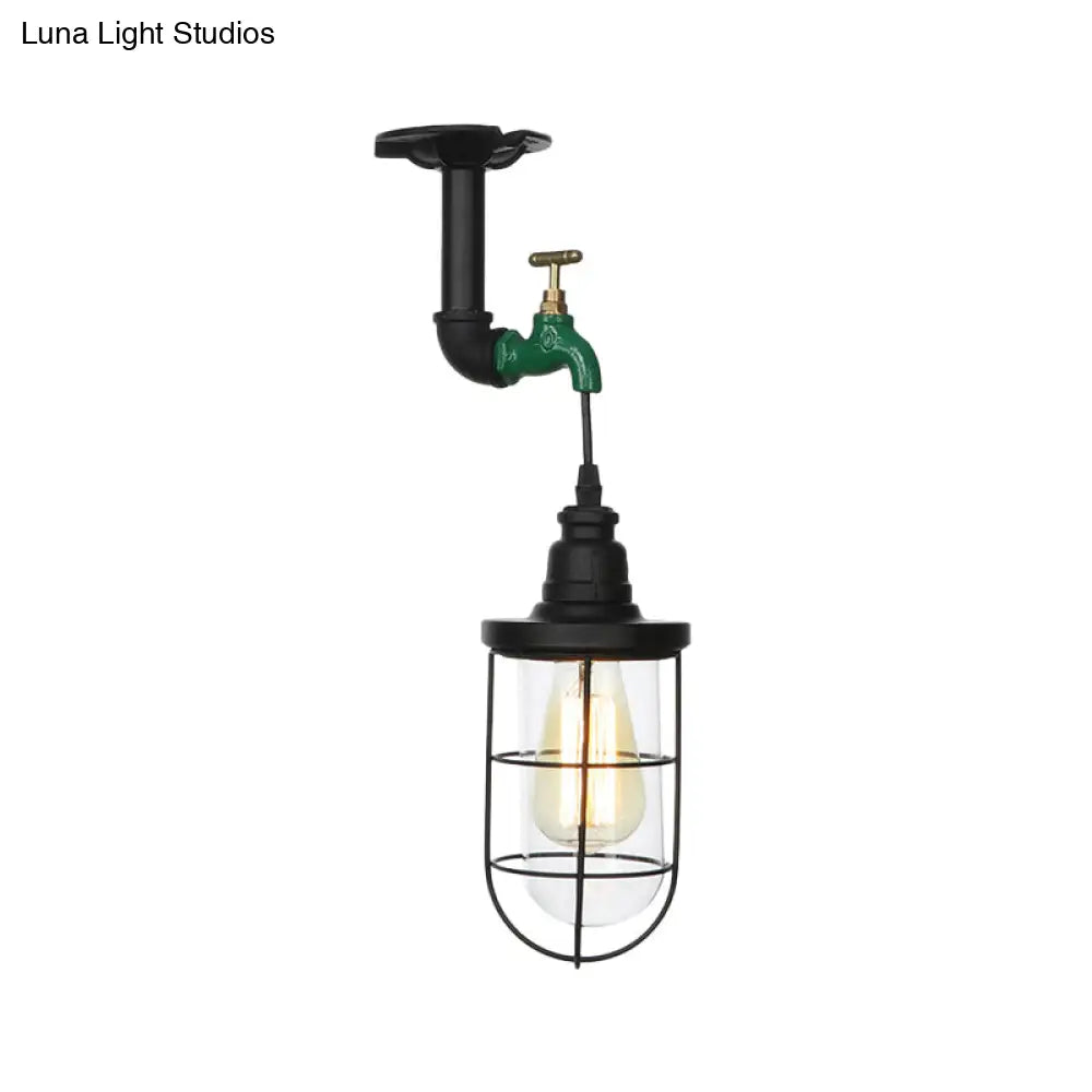 DecorBites™ DecorBites™ Semi Flushmount Antiqued Black Iron Ceiling Lamp with Clear Glass Shade