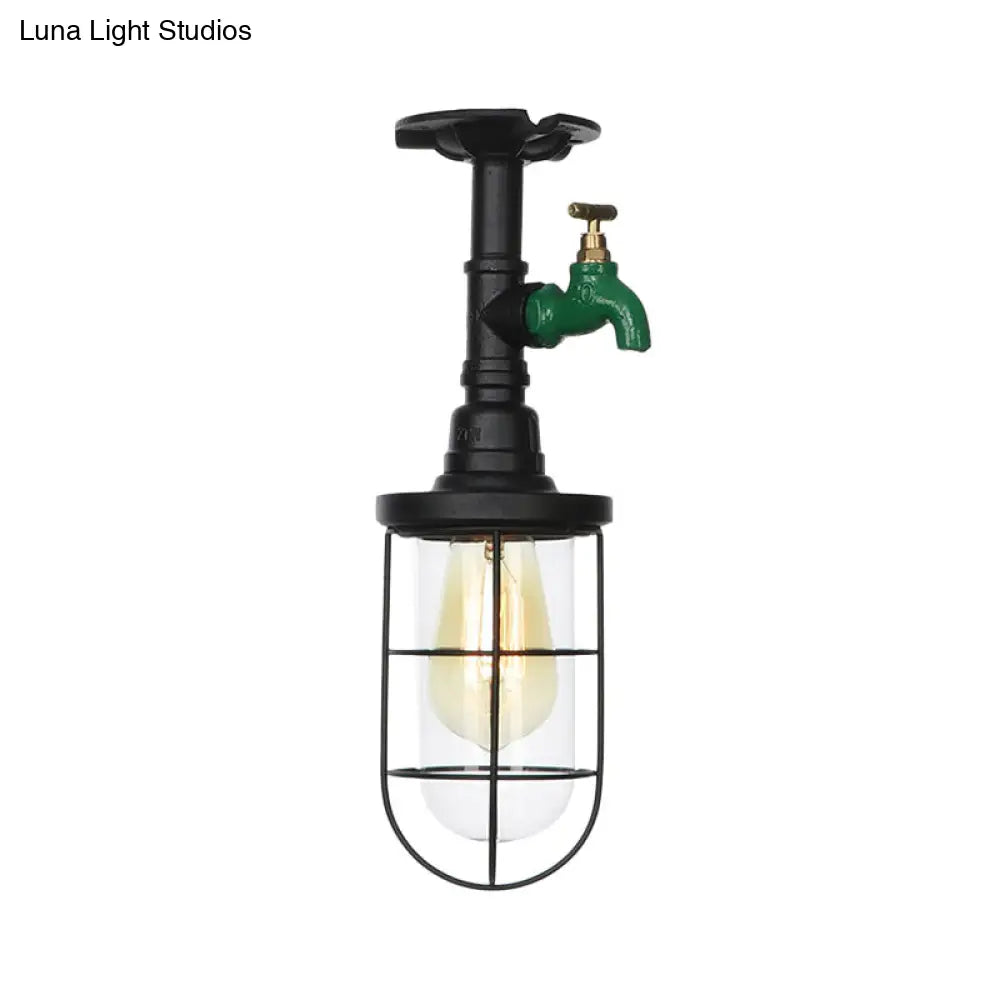 DecorBites™ DecorBites™ Semi Flushmount Antiqued Black Iron Ceiling Lamp with Clear Glass Shade