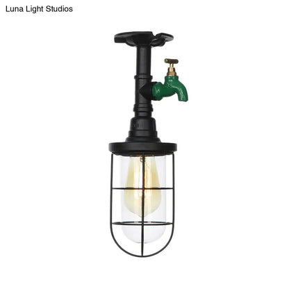 DecorBites™ DecorBites™ Semi Flushmount Antiqued Black Iron Ceiling Lamp with Clear Glass Shade