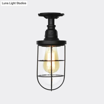 DecorBites™ DecorBites™ Semi Flushmount Antiqued Black Iron Ceiling Lamp with Clear Glass Shade