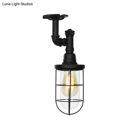 DecorBites™ DecorBites™ Semi Flushmount Antiqued Black Iron Ceiling Lamp with Clear Glass Shade