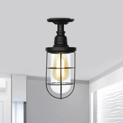 DecorBites™ DecorBites™ Semi Flushmount Antiqued Black Iron Ceiling Lamp with Clear Glass Shade