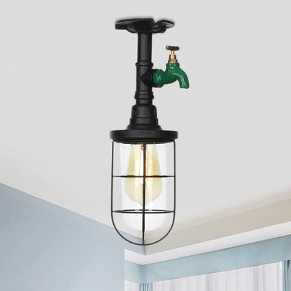 DecorBites™ DecorBites™ Semi Flushmount Antiqued Black Iron Ceiling Lamp with Clear Glass Shade