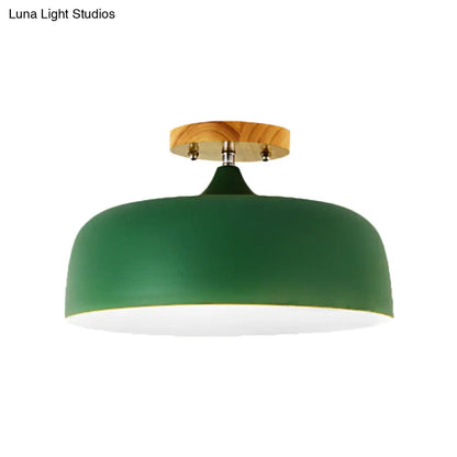 DecorBites™ DecorBites™ Semi-Flushmount Ceiling Light: 1-Light Gray w/ White, Pink, & Green Drum Lampshade - Simple & Stylish Flush Mount
