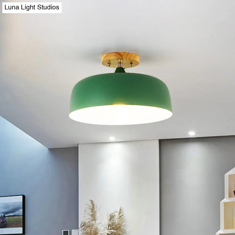 DecorBites™ DecorBites™ Semi-Flushmount Ceiling Light: 1-Light Gray w/ White, Pink, & Green Drum Lampshade - Simple & Stylish Flush Mount
