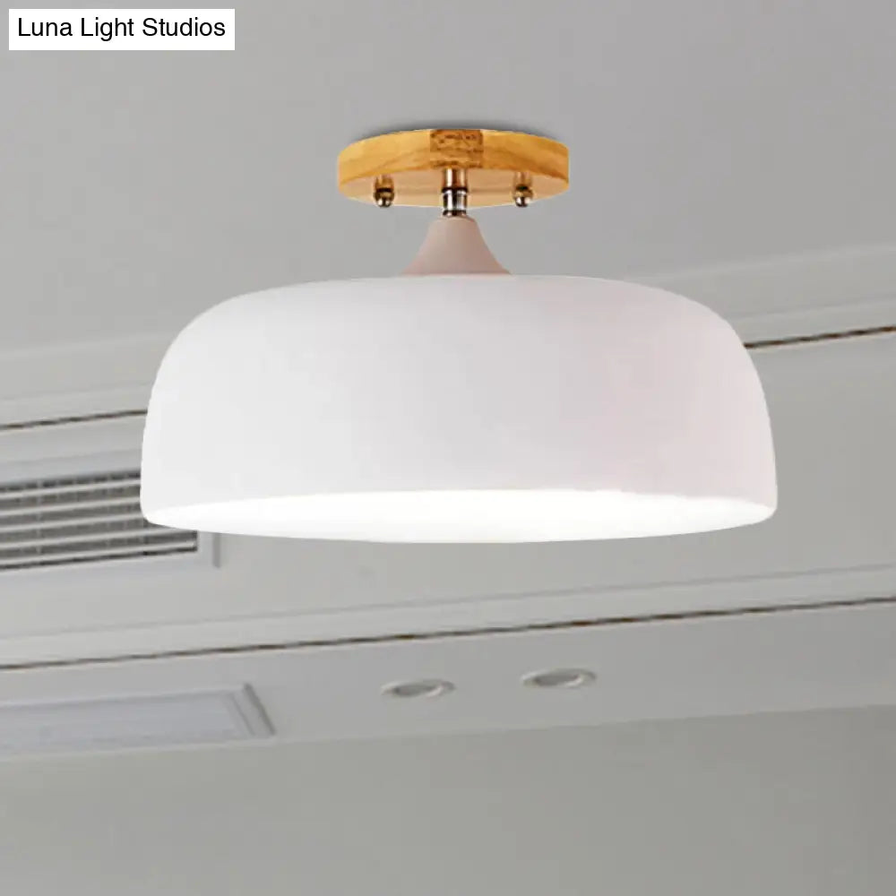 DecorBites™ DecorBites™ Semi-Flushmount Ceiling Light: 1-Light Gray w/ White, Pink, & Green Drum Lampshade - Simple & Stylish Flush Mount