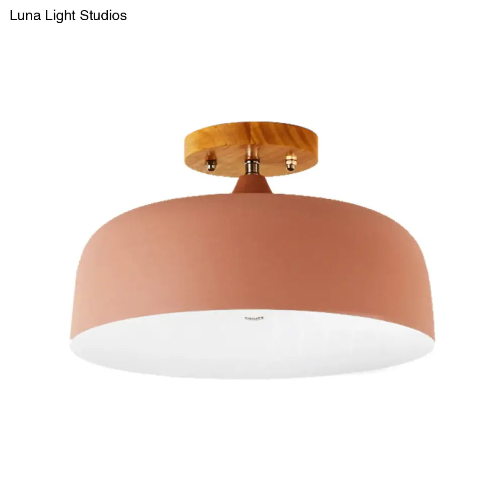 DecorBites™ DecorBites™ Semi-Flushmount Ceiling Light: 1-Light Gray w/ White, Pink, & Green Drum Lampshade - Simple & Stylish Flush Mount