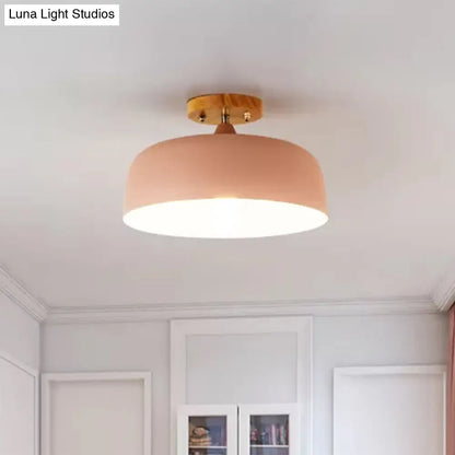 DecorBites™ DecorBites™ Semi-Flushmount Ceiling Light: 1-Light Gray w/ White, Pink, & Green Drum Lampshade - Simple & Stylish Flush Mount