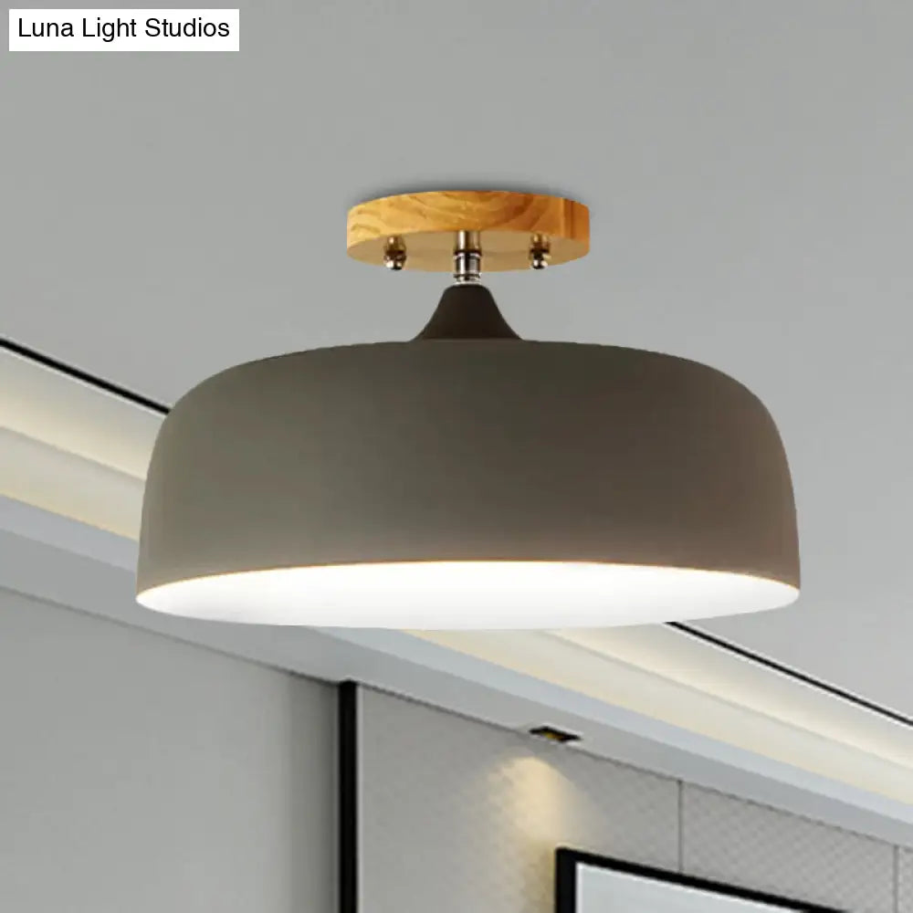 DecorBites™ DecorBites™ Semi-Flushmount Ceiling Light: 1-Light Gray w/ White, Pink, & Green Drum Lampshade - Simple & Stylish Flush Mount