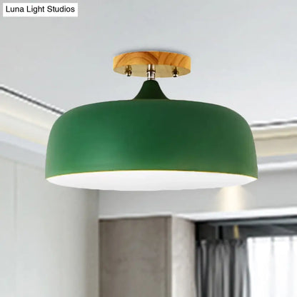 DecorBites™ DecorBites™ Semi-Flushmount Ceiling Light: 1-Light Gray w/ White, Pink, & Green Drum Lampshade - Simple & Stylish Flush Mount
