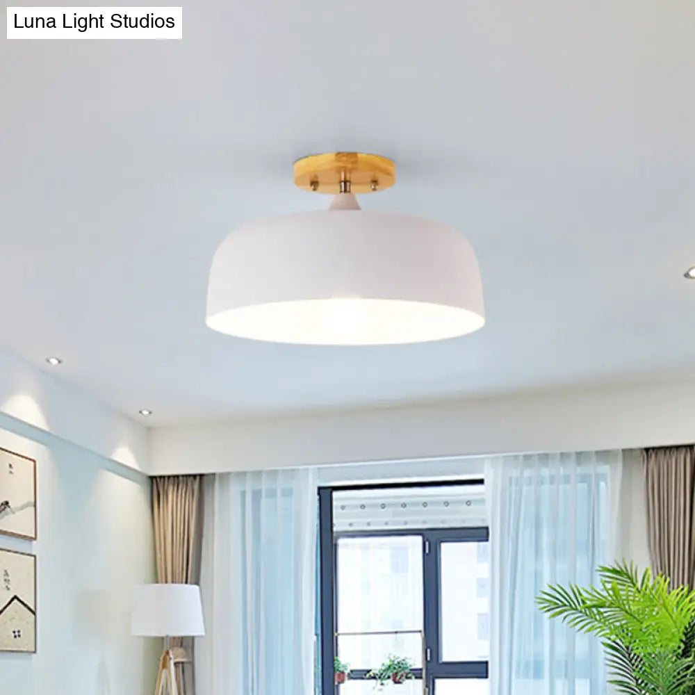 DecorBites™ DecorBites™ Semi-Flushmount Ceiling Light: 1-Light Gray w/ White, Pink, & Green Drum Lampshade - Simple & Stylish Flush Mount