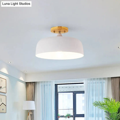 DecorBites™ DecorBites™ Semi-Flushmount Ceiling Light: 1-Light Gray w/ White, Pink, & Green Drum Lampshade - Simple & Stylish Flush Mount