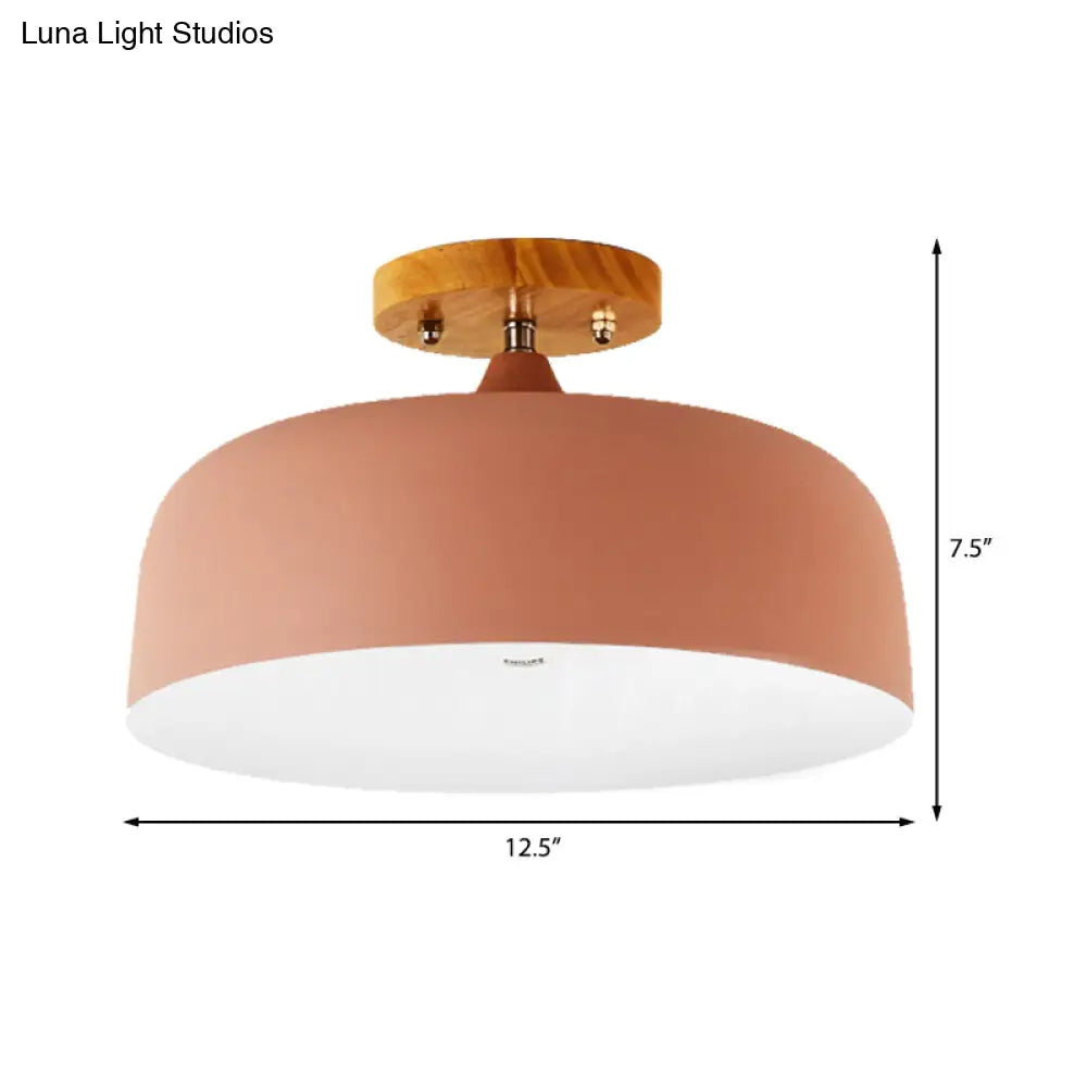 DecorBites™ DecorBites™ Semi-Flushmount Ceiling Light: 1-Light Gray w/ White, Pink, & Green Drum Lampshade - Simple & Stylish Flush Mount