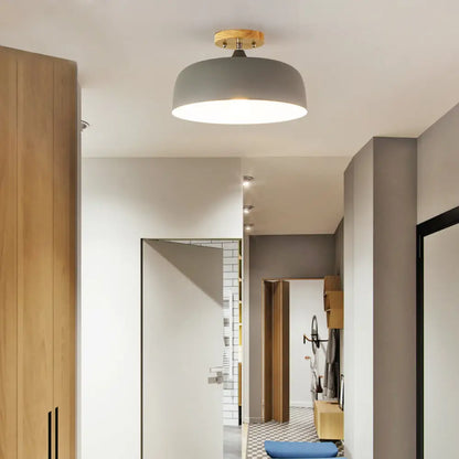 DecorBites™ DecorBites™ Semi-Flushmount Ceiling Light: 1-Light Gray w/ White, Pink, & Green Drum Lampshade - Simple & Stylish Flush Mount