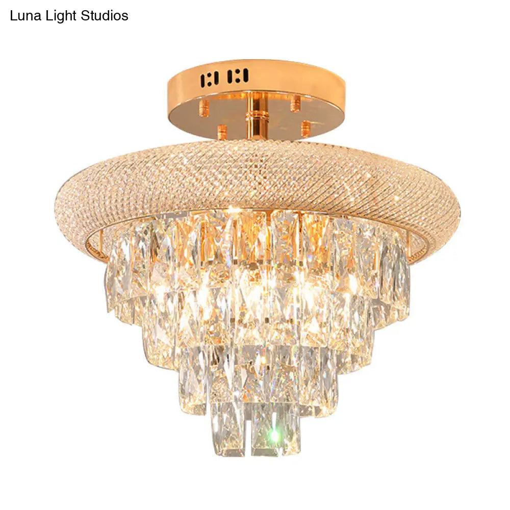 DecorBites™ DecorBites™ Semi Mount 9-Light Traditional Crystal Ceiling Flush Fixture in Gold