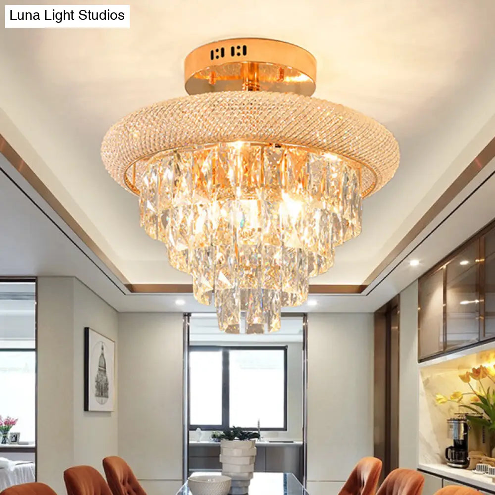 DecorBites™ DecorBites™ Semi Mount 9-Light Traditional Crystal Ceiling Flush Fixture in Gold