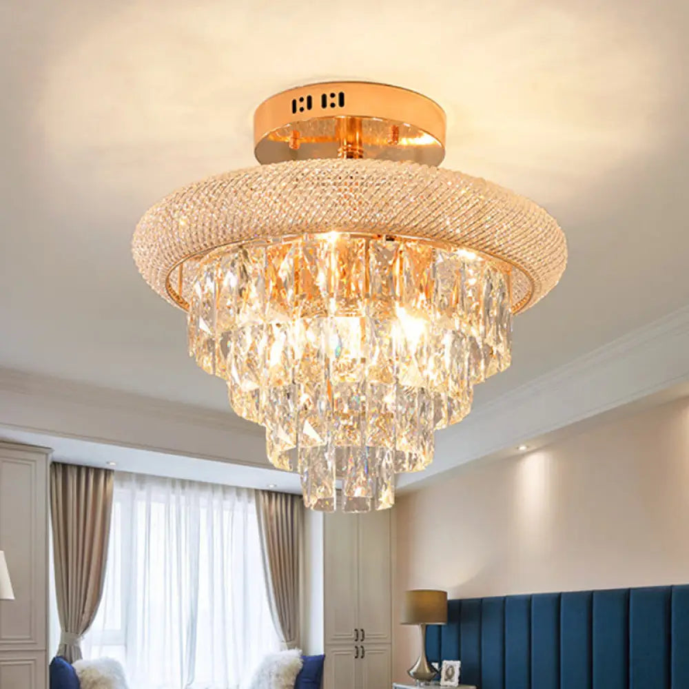 DecorBites™ DecorBites™ Semi Mount 9-Light Traditional Crystal Ceiling Flush Fixture in Gold