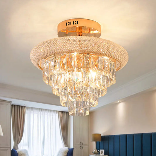 DecorBites™ DecorBites™ Semi Mount 9-Light Traditional Crystal Ceiling Flush Fixture in Gold