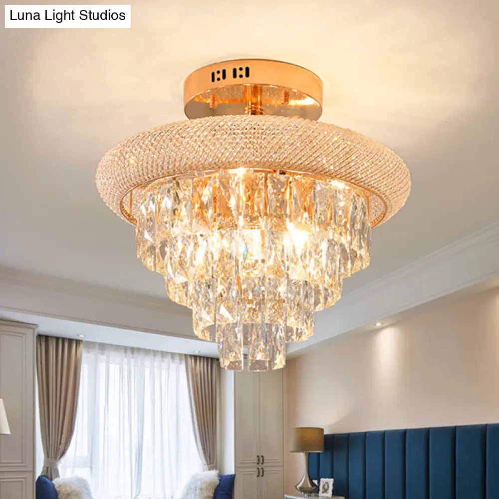 DecorBites™ DecorBites™ Semi Mount 9-Light Traditional Crystal Ceiling Flush Fixture in Gold