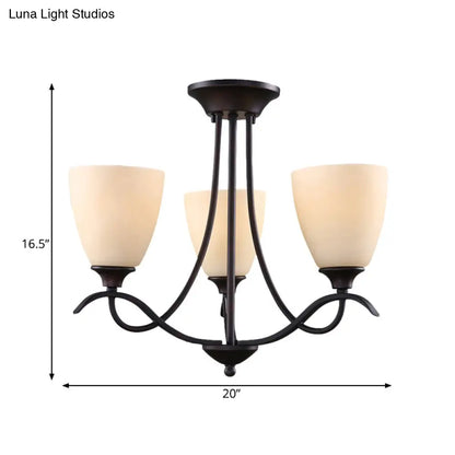 DecorBites™ DecorBites™ Semi Mount Country Bud White Glass Ceiling Light Fixture with 3 Lights for Dining Room