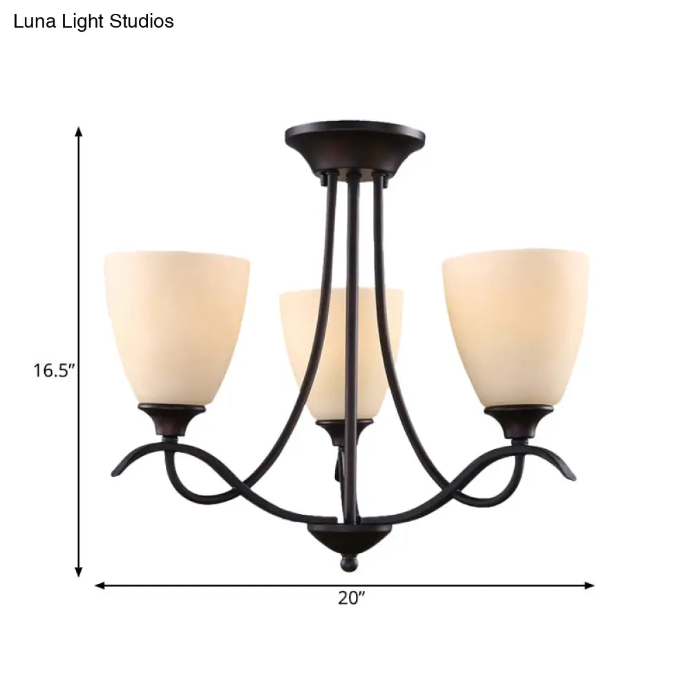 DecorBites™ DecorBites™ Semi Mount Country Bud White Glass Ceiling Light Fixture with 3 Lights for Dining Room