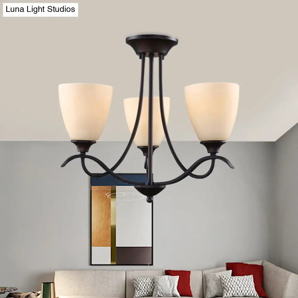 DecorBites™ DecorBites™ Semi Mount Country Bud White Glass Ceiling Light Fixture with 3 Lights for Dining Room