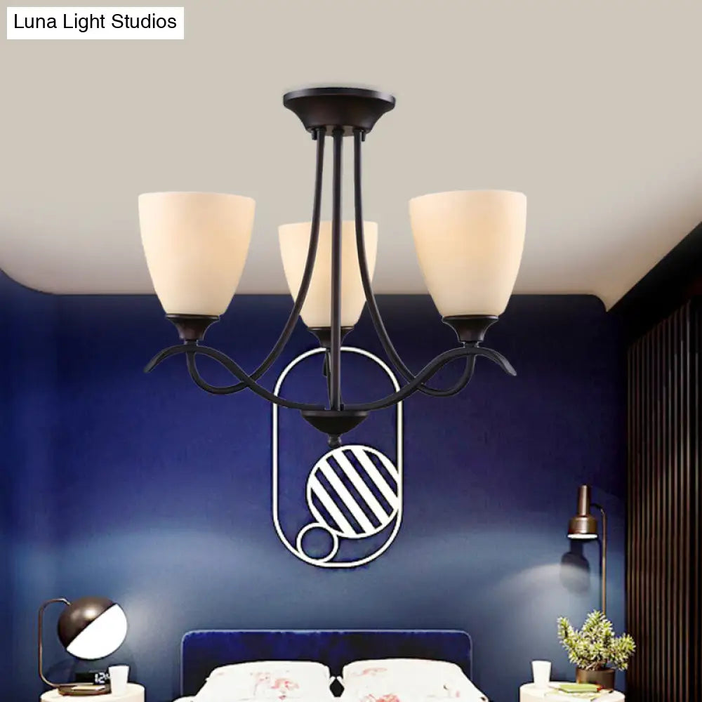 DecorBites™ DecorBites™ Semi Mount Country Bud White Glass Ceiling Light Fixture with 3 Lights for Dining Room