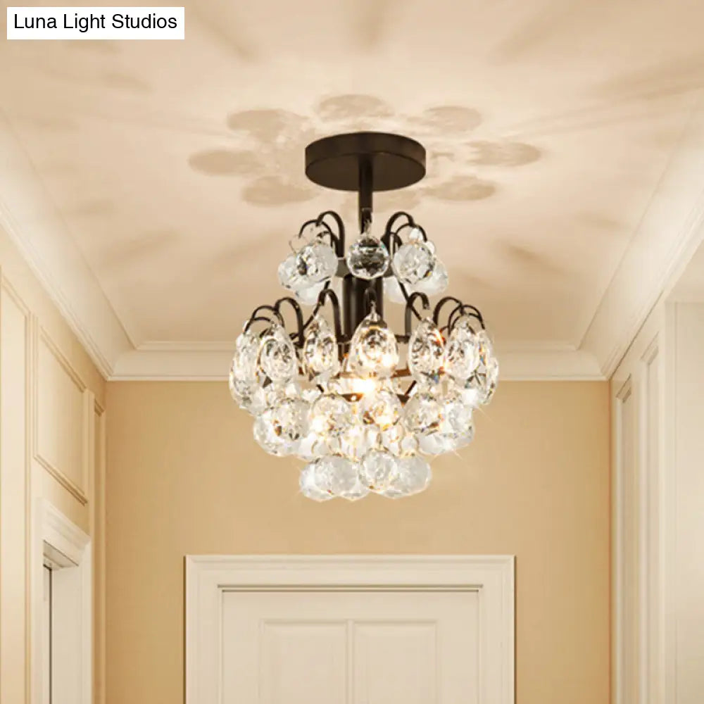 DecorBites™ مصباح كريستالي شبه مثبت على السقف من DecorBites™ - تصميم أنيق مخروطي الشكل بمصباح واحد باللون الأسود