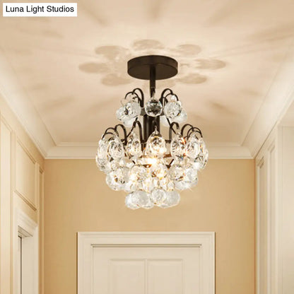 DecorBites™ مصباح كريستالي شبه مثبت على السقف من DecorBites™ - تصميم أنيق مخروطي الشكل بمصباح واحد باللون الأسود