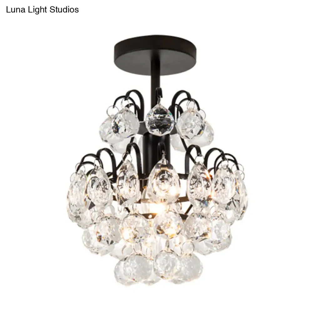 DecorBites™ مصباح كريستالي شبه مثبت على السقف من DecorBites™ - تصميم أنيق مخروطي الشكل بمصباح واحد باللون الأسود